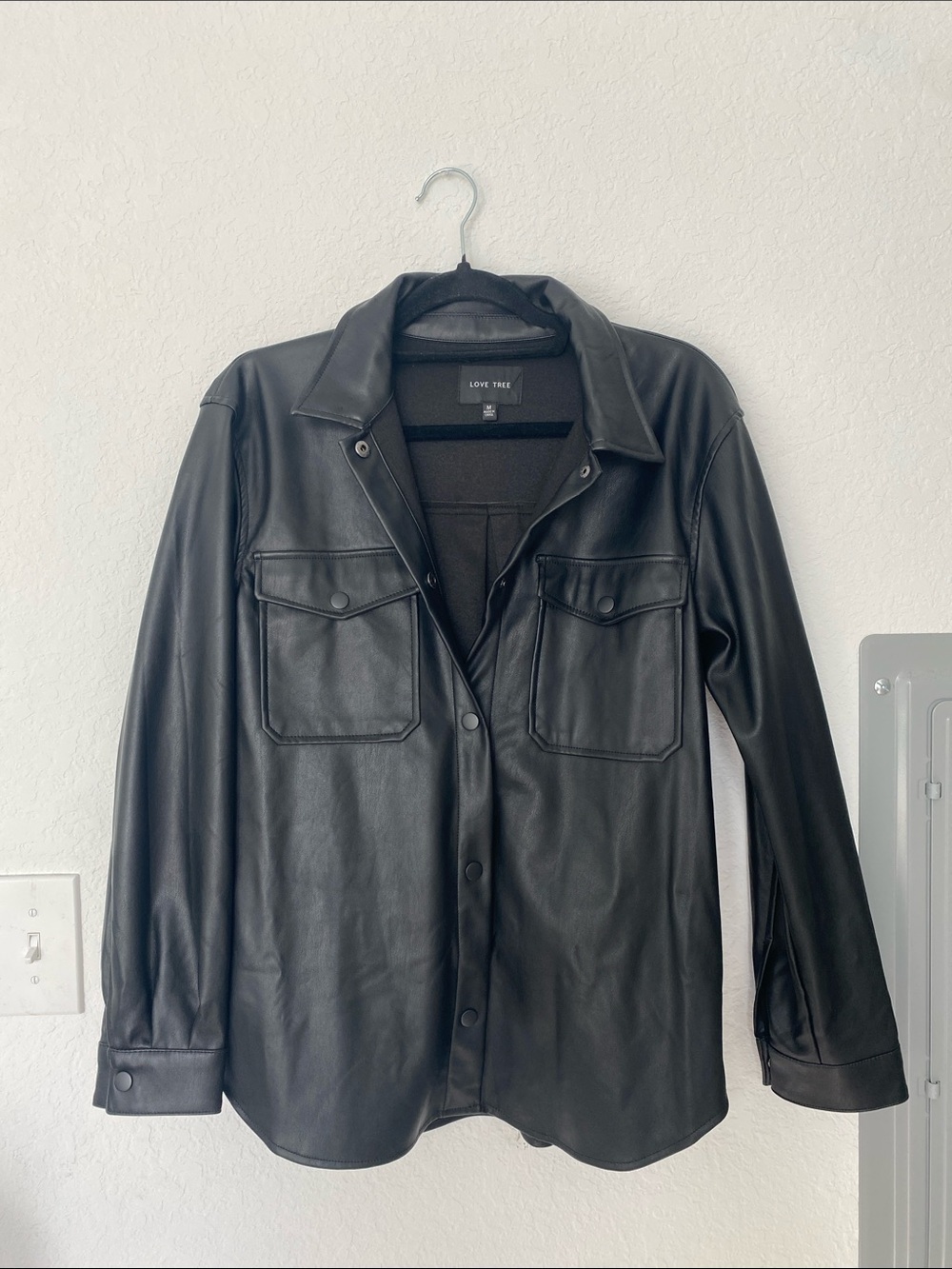 Love Tree Black Faux Leather Jacket Shacket